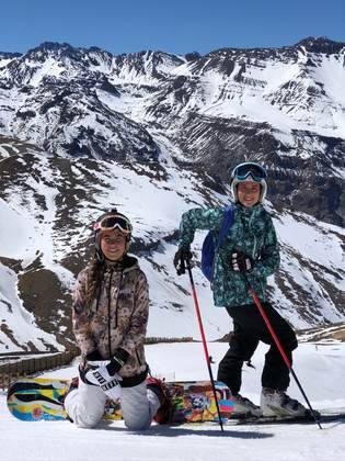 Two friends out on the snow