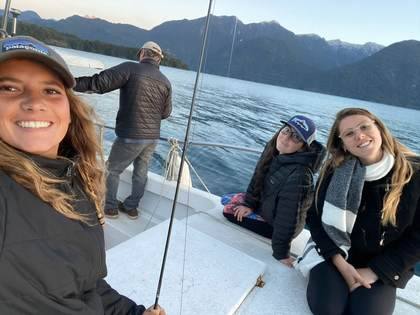 The whole group out on the water