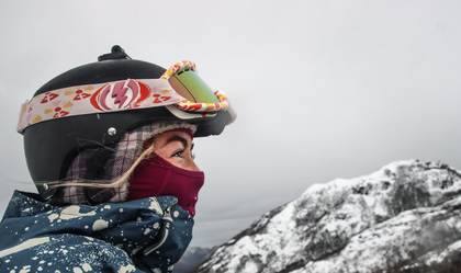 Goggles up, ready to drop in
