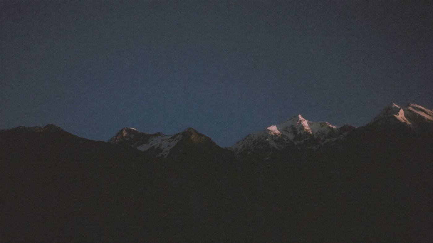 Snow-capped Andes ridgeline at blue hour